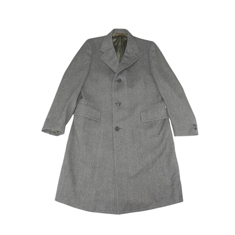 Neiman Marcus Mens Grey Pure Wool Tweed Overcoat Long Vintage Jacket 3654